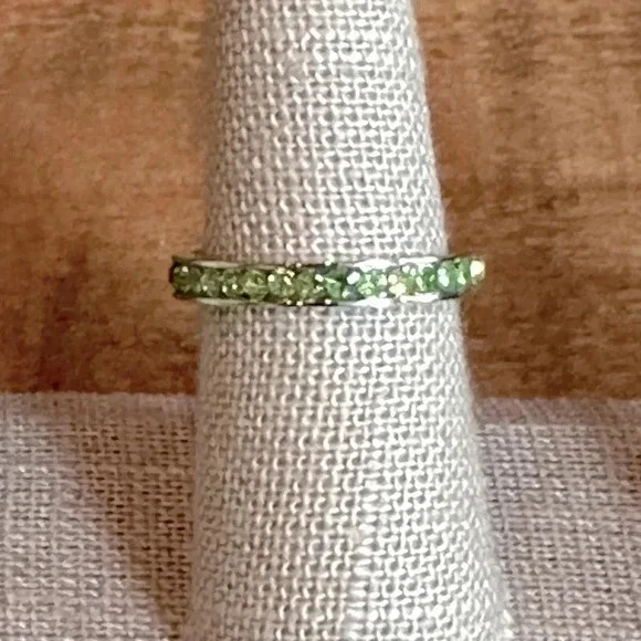 Green Peridot Colored CZ Stainless Steel Eternity Band Ring August Birthstone - Picture 4 of 6